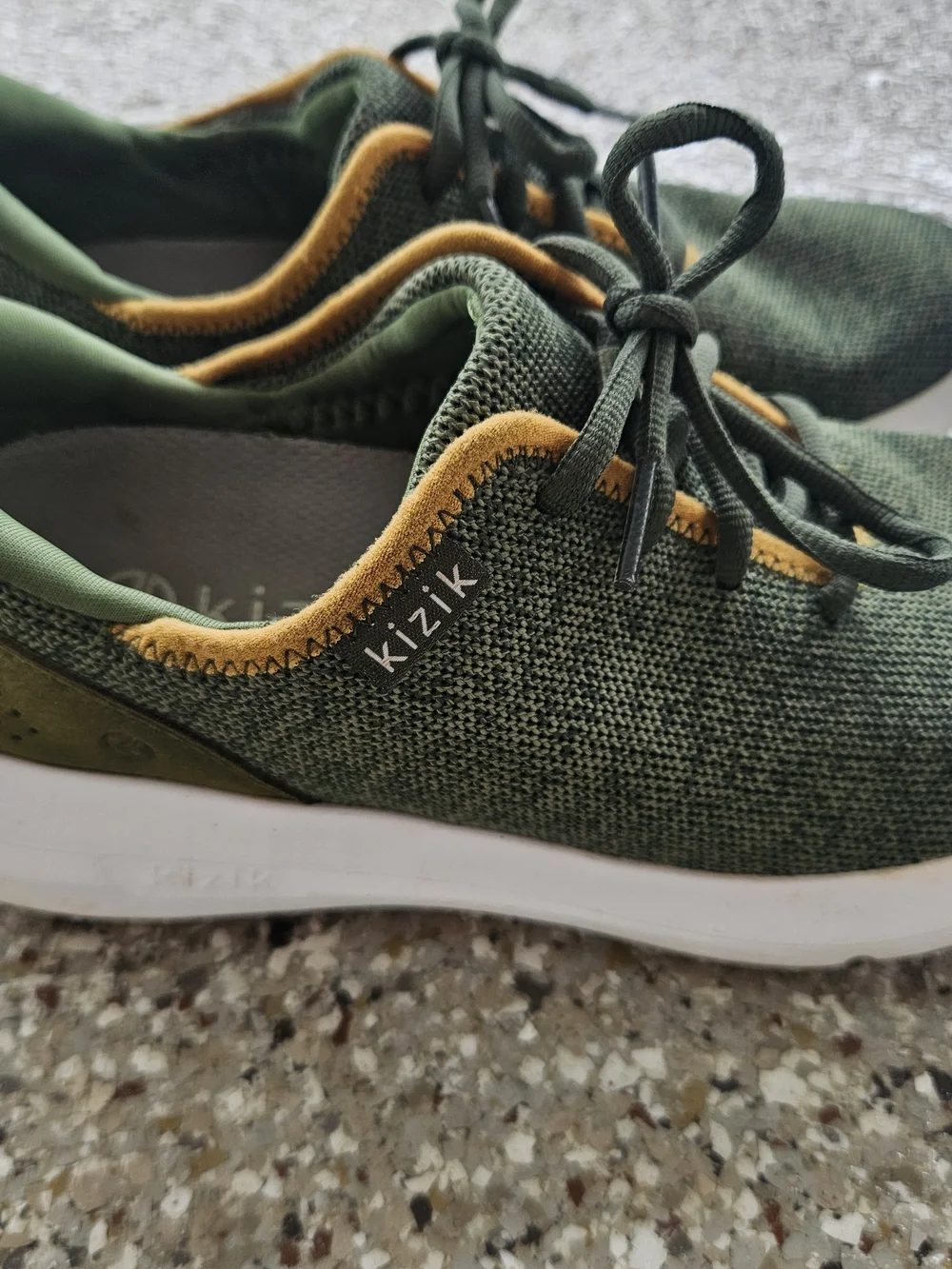 Kizik Men’s Olive Green Knit Lace-Up Sneakers with Tan Accent
